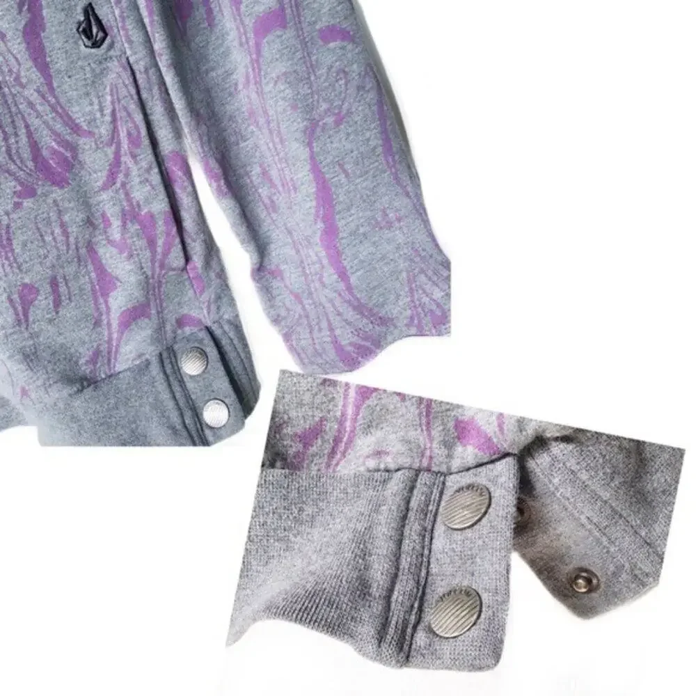 Volcom Sweatshirt Women Size M Medium Gray & Purple Zip Front y2k Retro Street
